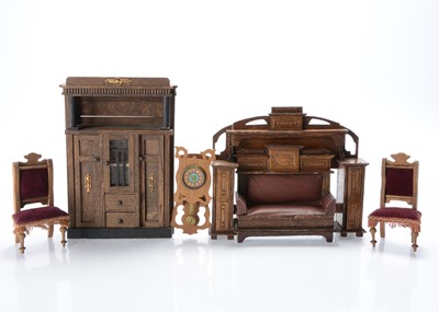 Lot 1098 - A Germman larger scale dolls’ house oak settle and nook