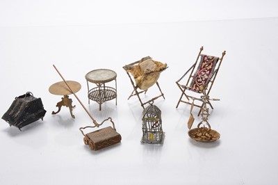 Lot 1135 - German metal dolls’ house chattels and furniture