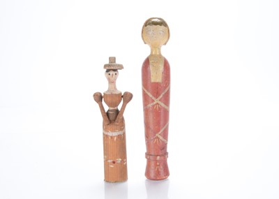 Lot 1227 - Two rudimental wooden dolls