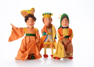 Lot 1248 - Three 1930s English cloth dolls of royals from Alice in Wonderland