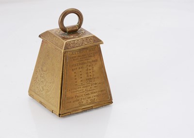 Lot 1251 - A rare Avery of Redditch brass postal weight needle case, circa 1876