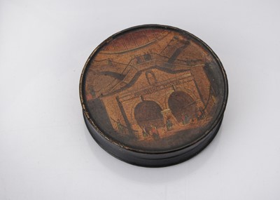 Lot 1258 - A mid 19th century papier-mâché snuff box of The Thames Tunnel