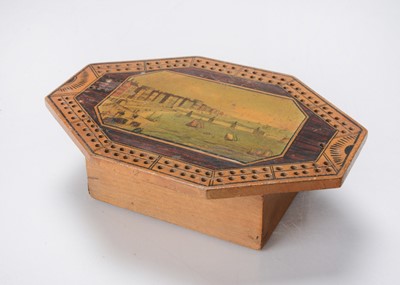 Lot 1262 - An 19th century cribbage board playing card box with scene of Brighton Chain Pier