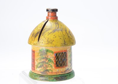 Lot 1263 - An 19th century Tunbridge ware circular cottage money box