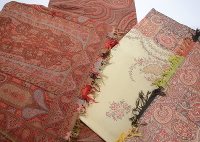 Lot 1272 - Three 19th century paisley wool shawls