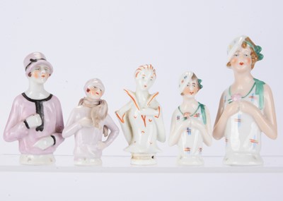 Lot 1298 - Five German Flapper pin-cushion/half dolls