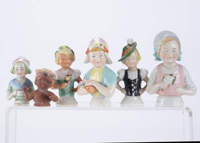 Lot 1299 - Six German children pin-cushion/half dolls
