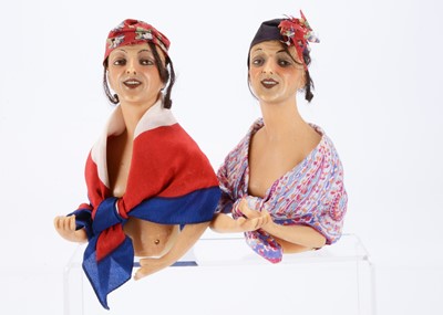 Lot 1306 - Two unusual French poured wax half-dolls