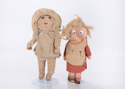 Lot 1309 - A Chad Valley stockinette doll in the style of Mrs Houghton
