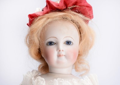 Lot 1419 - A French bisque swivel head fashion doll, having  rare French leather covered wooden  ball-jointed body