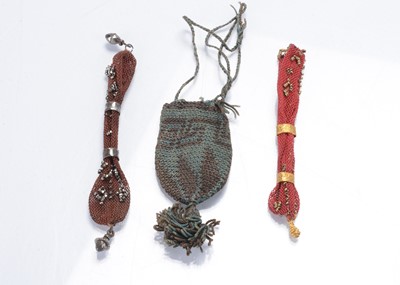 Lot 1458 - A mid 18th century English needlework and pin work basket containing an assortment of doll, sewing and miniature items