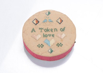 Lot 1458 - A mid 18th century English needlework and pin work basket containing an assortment of doll, sewing and miniature items