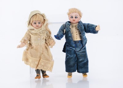 Lot 1475 - Two German bisque headed dolls’ house dolls