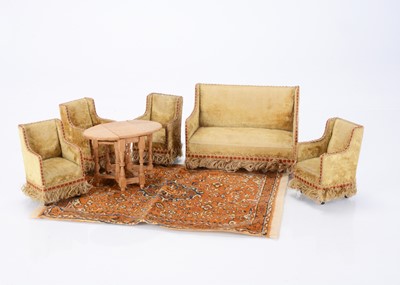 Lot 1484 - 1930s dolls’ house upholstered sofa and four armchairs