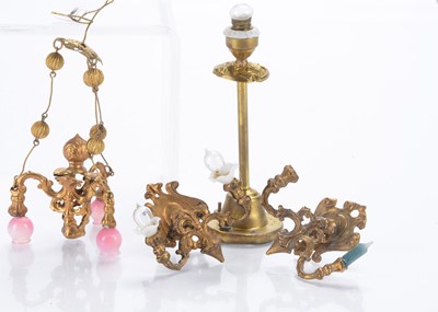 Lot 1514 - A German gilt metal three-light chandelier