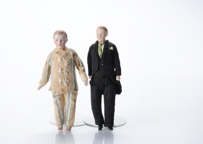Lot 1531 - Two German bisque headed gentleman dolls’ house dolls