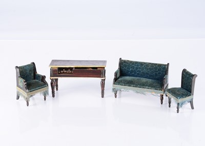 Lot 1542 - A late 19th century German dolls’ house sofa and two chairs