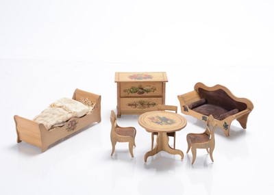 Lot 1545 - A late 19th century German blonde wooden dolls’ house set
