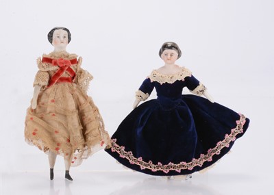 Lot 1585 - Two 19th century bisque shoulder-head dolls’ house dolls