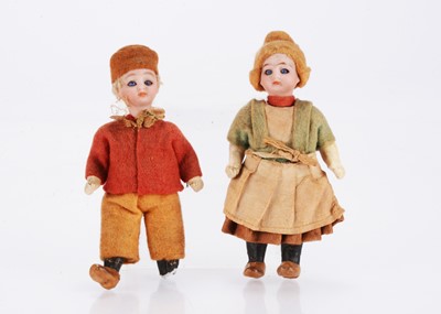 Lot 1594 - Two German bisque headed dolls’ house dolls