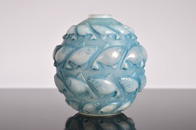 Lot 25 - A 1920s Lalique glass Camaret opalescent blue vase by Rene Lalique