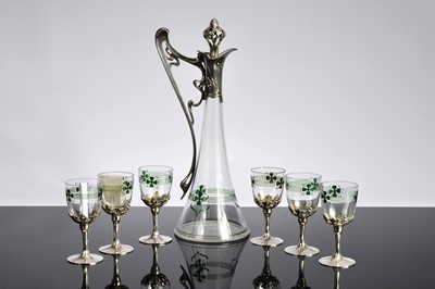 Lot 27 - A fine Art Nouveau WMF glass and pewter claret jug and six wine glasses