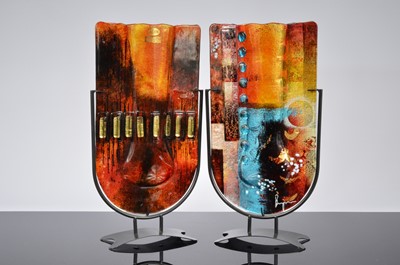 Lot 31 - Two large modern studio glass sculptural vases by Ben Chang