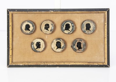 Lot 1009 - Seven 18th century minniature silhouette portraits on glass
