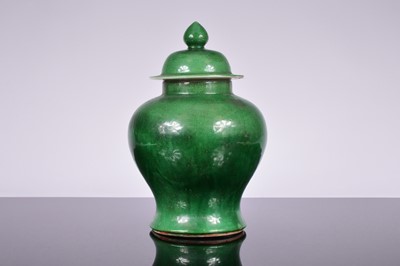 Lot 90 - A vintage Chinese porcelain green crackle glazed jar and cover
