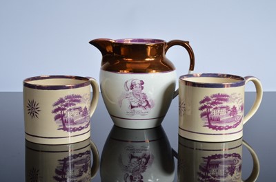 Lot 135 - Three Victorian items of Sunderland pottery lustre ware
