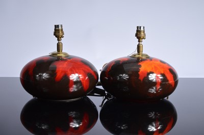 Lot 137 - A pair of modern Poole Pottery Forest Flambe Pebble lamp bases