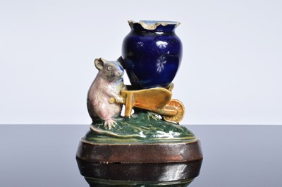Lot 164 - A damaged Royal Doulton stoneware comical mouse with wheel barrow sculpture after George Tinworth