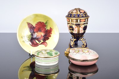 Lot 174 - A Moorcroft Pottery pin dish and a Royal Crown Derby porcelain pot pourri