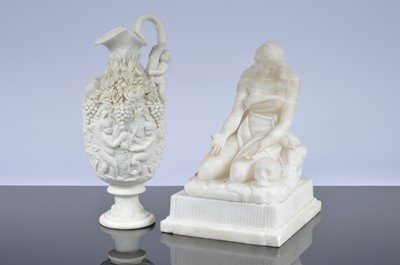 Lot 190 - A Victorian parian pottery ewer and an alabaster figure