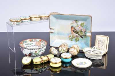 Lot 212 - A collection of enamel boxes and a small group of ceramics