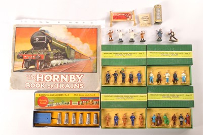 Lot 1 - Dinky Toys for Hornby 0 Gauge boxed Figure Sets and Hornby Series 0 Gauge Accessories Set 2 and a First issue of the 1926 Hornby Book of Trains Catalogue and a few loose items (15)