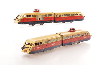 Lot 57 - French Hornby 0 Gauge Clockwork 2-car SNCF rail cars *2 (2)