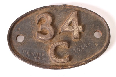 Lot 249 - Scarce original Hatfield Shed Plate 34 C Inscribed with Locomotive number 69632 on Reverse