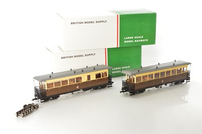 Lot 376 - BMS Accrucraft Ltd G Gauge (1/32 scale - 45mm) W & L (Welshpool and Llanfair light railway) coaches (2)