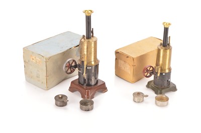 Lot 525 - A pair of Bing Vertical-boilered Steam engines in original box bases (2)