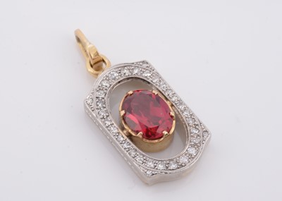 Lot 146 - A synthetic ruby and diamond set continental pendant