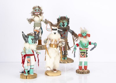 Lot 1338 - Five Native American carved wooden Hopi figures