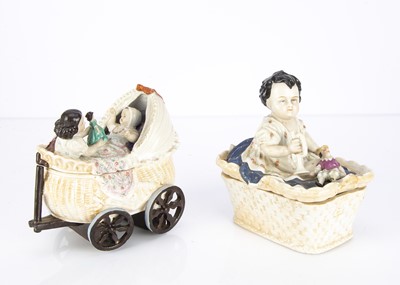 Lot 1370 - Two late 19th century Continental porcelain child trinket boxes