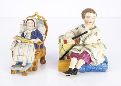 Lot 1371 - Two late 19th century Continental porcelain child inkwells