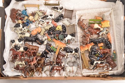 Lot 641 - Small collection of loose Britains post WW2 Farm figures and animals comprising Suffolk Mare and Foal