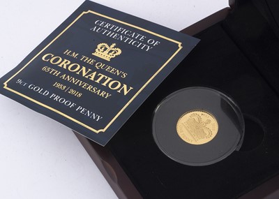Lot 34 - An Elizabeth II Jersey 9ct gold proof one penny coin
