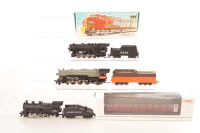 Lot 343 - Marklin and Rivarossi HO Gauge boxed and unboxed  American Outline Steam and Diesel Locomotives and Marklin boxed SBB CFF Restaurant Car  (8 including Tenders)