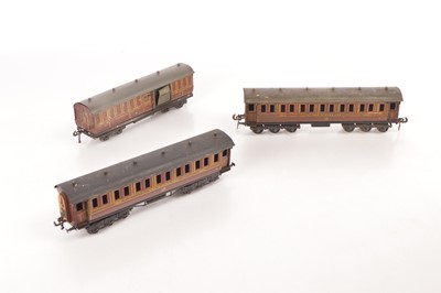 Lot 585 - Bassett Lowke/Carette 0 Gauge LMS Coaches (3) 