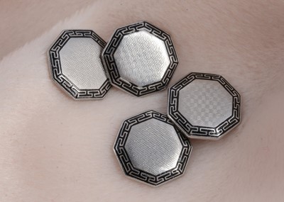 Lot 59 - A pair of octagonal and enamel cufflinks