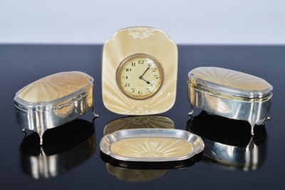 Lot 233 - An Art Deco silver and enamelled dressing table set by B.B.S Ltd